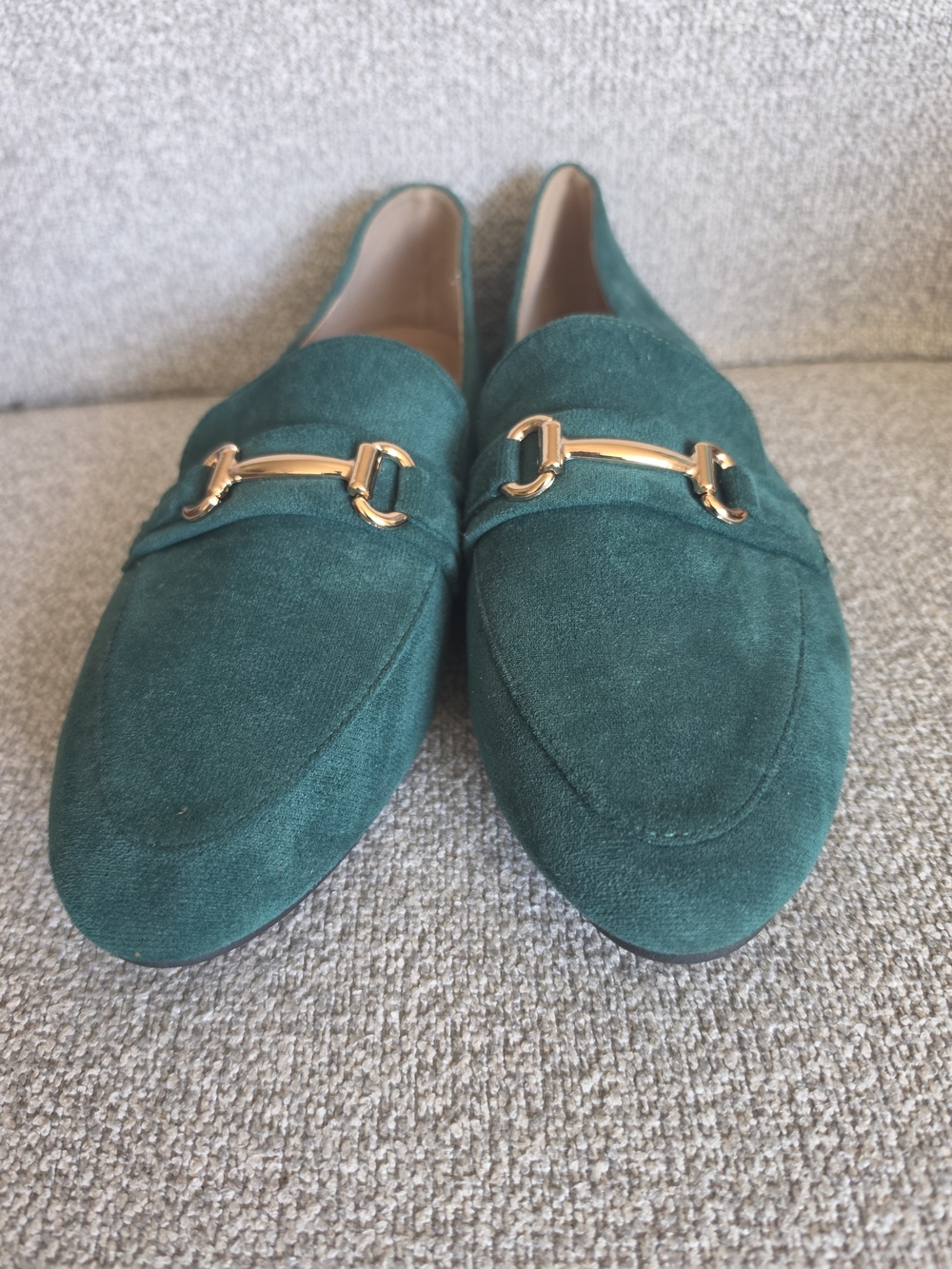 Faux Suede Loafers Green Gold Sz 41 - Picture 2 of 6